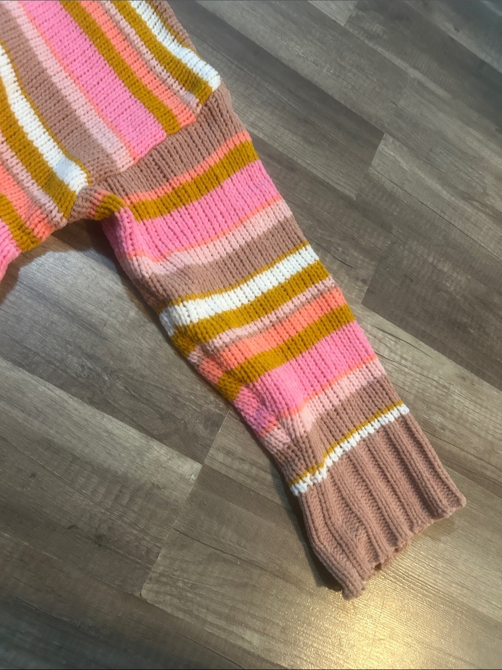 aerie Women’s Sweater Striped Pink, Tan & Cream Turtleneck Oversized - Large - Picture 6 of 7